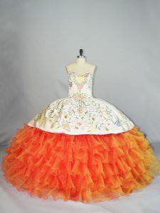 Artistic Ball Gowns Sweet 16 Quinceanera Dress Orange Sweetheart Organza Sleeveless Floor Length Lace Up