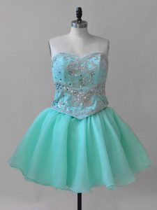 Dazzling Mini Length Ball Gowns Sleeveless Aqua Blue Evening Dress Lace Up
