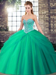 Turquoise Quince Ball Gowns Military Ball and Sweet 16 and Quinceanera with Beading and Pick Ups Sweetheart Sleeveless B