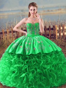 Green Sweetheart Lace Up Embroidery and Ruffles Quinceanera Gowns Sleeveless