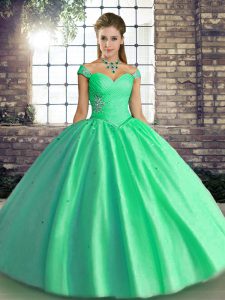 Great Floor Length Turquoise 15 Quinceanera Dress Tulle Sleeveless Beading