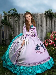 Low Price White Ball Gowns Satin and Organza Straps Sleeveless Embroidery and Ruffles Lace Up Pageant Gowns For Girls Sw