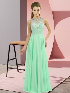 Amazing Apple Green Chiffon Zipper Prom Dresses Sleeveless Floor Length Beading