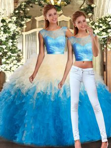Deluxe Multi-color Sleeveless Lace and Ruffles Floor Length Quinceanera Dresses