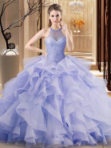 Affordable Lavender Ball Gowns Ruffles Vestidos de Quinceanera Lace Up Organza Sleeveless