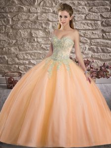 Nice Sweetheart Sleeveless Lace Up Ball Gown Prom Dress Peach Tulle