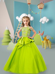 Ball Gowns Pageant Gowns For Girls Yellow Green Scoop Tulle Sleeveless Floor Length Zipper