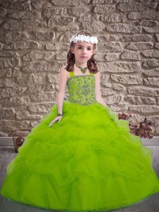 Pageant Gowns For Girls Wedding Party with Beading and Pick Ups Straps Sleeveless Lace Up