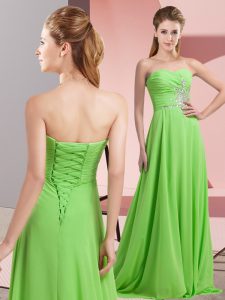 Beading and Ruching Dress Like A Star Lace Up Long Sleeves Floor Length