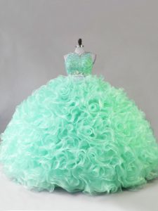 Customized Apple Green Vestidos de Quinceanera Sweet 16 and Quinceanera with Beading and Ruffles Scoop Sleeveless Zipper
