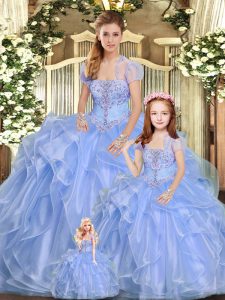 Ball Gowns Sweet 16 Dress Lavender Strapless Organza Sleeveless Floor Length Lace Up