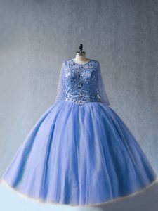 Blue Long Sleeves Tulle Lace Up Quinceanera Dresses for Sweet 16 and Quinceanera