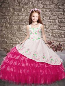 Top Selling Sleeveless Embroidery and Ruffled Layers Lace Up Little Girls Pageant Gowns