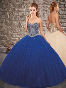 Gorgeous Royal Blue Sleeveless Tulle Lace Up Quinceanera Dress for Military Ball and Sweet 16 and Quinceanera
