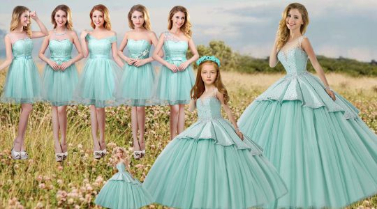 Apple Green Sleeveless Brush Train Beading Ball Gown Prom Dress