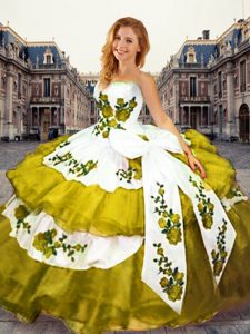 Custom Fit Floor Length Lace Up Vestidos de Quinceanera Olive Green for Military Ball and Sweet 16 and Quinceanera with 