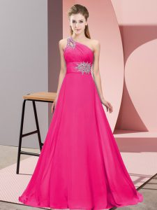 Super Beading Prom Party Dress Hot Pink Lace Up Sleeveless Floor Length