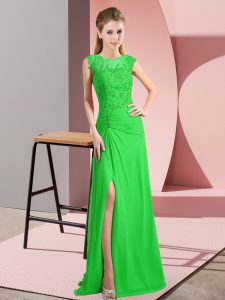 Column/Sheath Prom Gown Green Scoop Chiffon Sleeveless Floor Length Lace Up