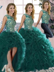 Excellent Floor Length Peacock Green Sweet 16 Dresses Scoop Sleeveless Lace Up