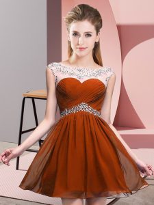 Custom Designed Rust Red A-line Scoop Sleeveless Chiffon Mini Length Backless Beading Homecoming Gowns