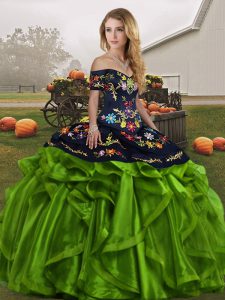 Edgy Ball Gowns Quince Ball Gowns Green Off The Shoulder Organza Sleeveless Floor Length Lace Up