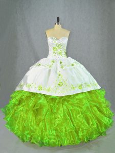 Customized Sleeveless Brush Train Lace Up Beading and Embroidery Quinceanera Gown