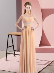 Hot Sale Sleeveless Floor Length Beading Zipper Prom Party Dress with Peach