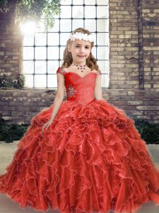 Adorable Floor Length Column/Sheath Sleeveless Red Little Girls Pageant Dress Wholesale Lace Up