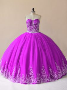 Eye-catching Tulle Sweetheart Sleeveless Lace Up Embroidery 15 Quinceanera Dress in Purple