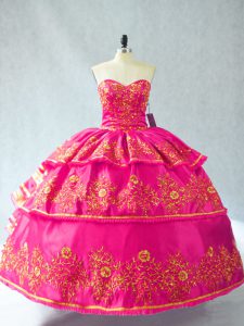 Fine Lace Up Quinceanera Dresses Hot Pink for Sweet 16 and Quinceanera with Embroidery and Ruffled Layers