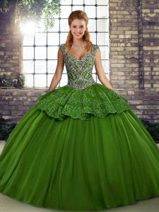 High Quality Tulle Sleeveless Floor Length Quinceanera Gown and Beading and Appliques
