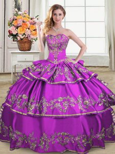 Decent Sweetheart Sleeveless Organza Quinceanera Dresses Embroidery and Ruffled Layers Lace Up