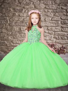 Luxurious Sleeveless Embroidery Lace Up Girls Pageant Dresses with Sweep Train