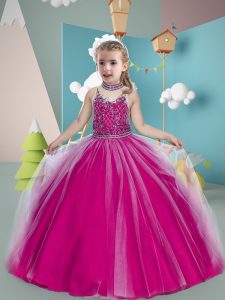 Sleeveless Zipper Floor Length Beading Little Girls Pageant Dress Wholesale
