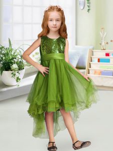 Great Olive Green Sleeveless Organza Zipper Flower Girl Dresses for Less for Wedding Party