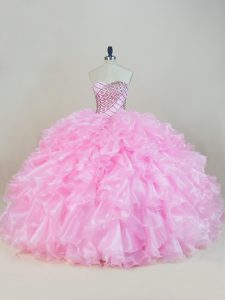Floor Length Ball Gowns Sleeveless Baby Pink Quinceanera Gowns Lace Up