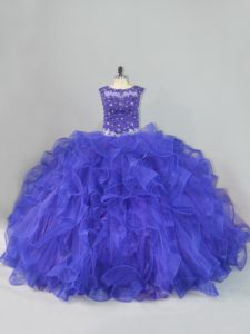 High Quality Sleeveless Beading and Ruffles Lace Up Quinceanera Gown