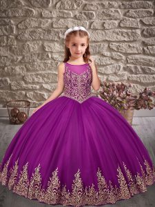 Amazing Appliques Girls Pageant Dresses Purple Lace Up Sleeveless Floor Length