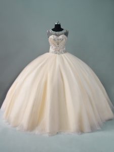 Low Price Champagne 15 Quinceanera Dress Sweet 16 and Quinceanera with Beading Scoop Sleeveless Zipper