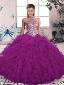 Admirable Sleeveless Lace Up Floor Length Beading and Ruffles Quince Ball Gowns