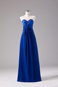 Royal Blue Chiffon Lace Up Sweetheart Sleeveless Floor Length Womens Party Dresses Beading and Ruching