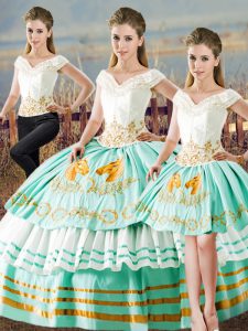 Lovely Apple Green Sleeveless Embroidery and Ruffled Layers Floor Length Sweet 16 Quinceanera Dress