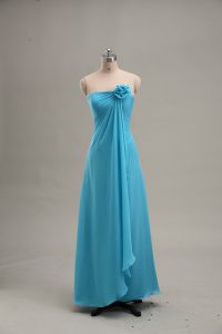 Trendy Hand Made Flower Prom Evening Gown Teal Zipper Sleeveless Floor Length