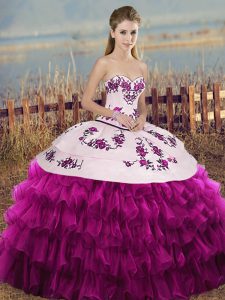 Best Selling Floor Length Ball Gowns Sleeveless Fuchsia Quinceanera Dresses Lace Up