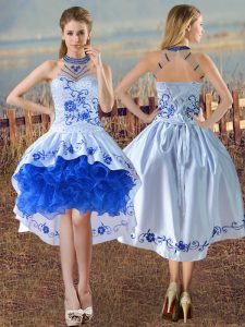 Top Selling Sleeveless Embroidery and Ruffles Lace Up Prom Party Dress