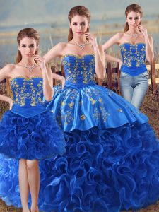 Vintage Royal Blue Sweetheart Lace Up Embroidery and Ruffles Vestidos de Quinceanera Sleeveless