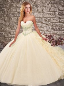 Excellent Champagne Sweet 16 Quinceanera Dress Military Ball and Sweet 16 and Quinceanera with Beading and Ruffles Sweet