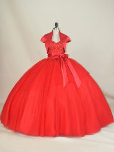 Delicate Red Sleeveless Tulle Lace Up Sweet 16 Dresses for Sweet 16 and Quinceanera