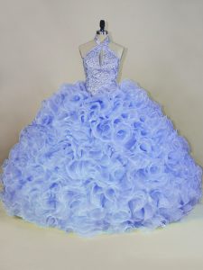 Sleeveless Brush Train Lace Up Beading Ball Gown Prom Dress