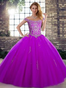Fantastic Purple Sleeveless Floor Length Beading Lace Up Quinceanera Gowns